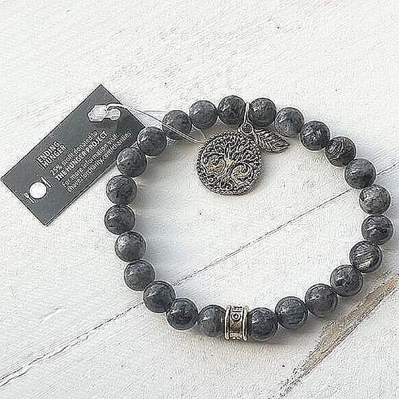 cfc Tree of Life Leaf Gray Glass Bead Nature Stretch Beaded Bracelet - Picture 2 of 5